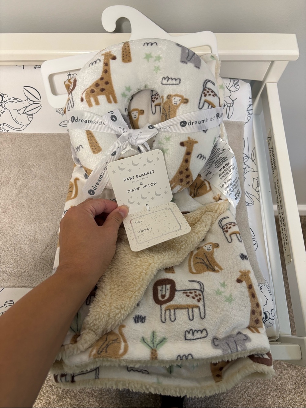 Safari Plush Baby Blanket & Travel Pillow Set - White and Tan